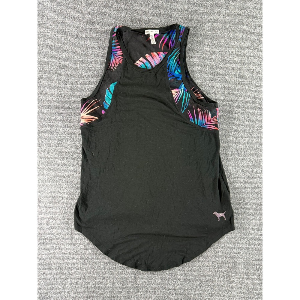 Victoria's Secret PINK Super Soft Tank Top Black Tropical Mesh Small